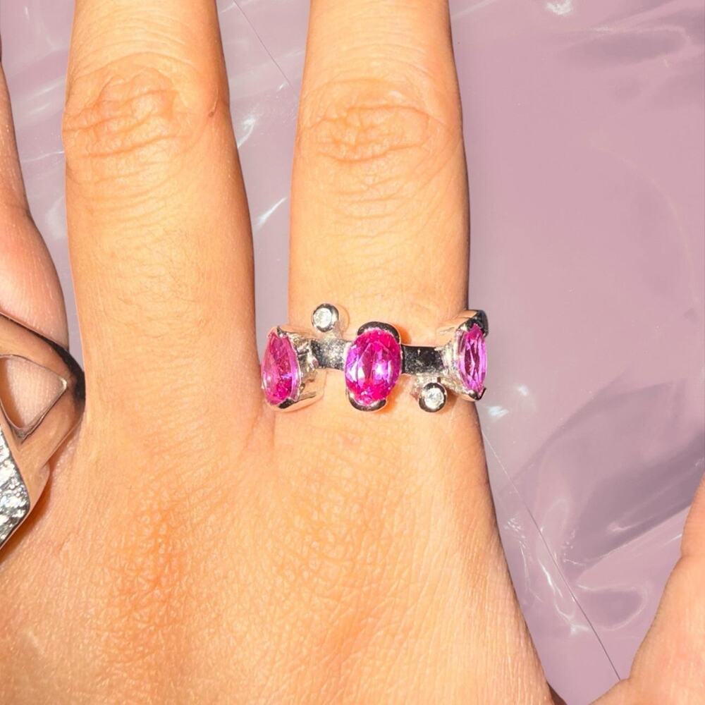 Y2K whimsy fairy core 925 Sterling Silver pink oval gems ring romantic coquette